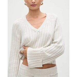 Frankies Bikinis Ashton Cotton Knit Sweater in Cream Size Medium
